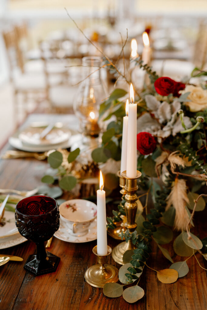 wedding table with candles.  Elopement photographer