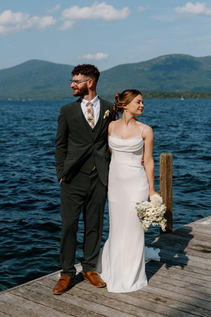 Newlyweds on Lake George. Lake George NY wedding