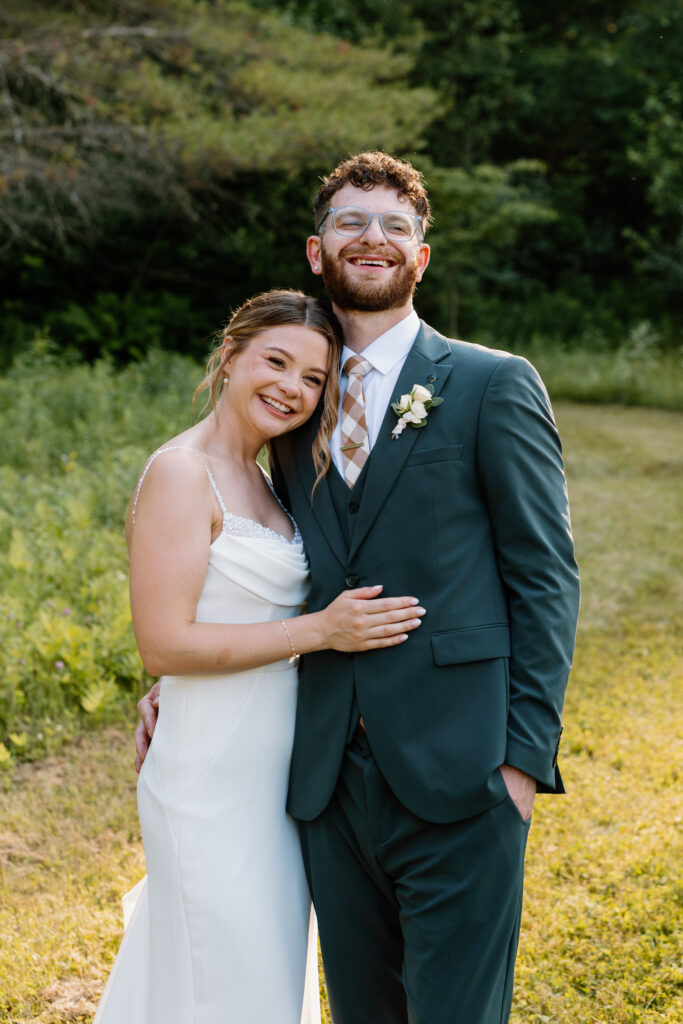 Happy couple at Adirondack wedding