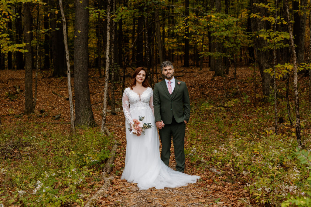 Upstate NY Elopement photography bride and groom in the woods