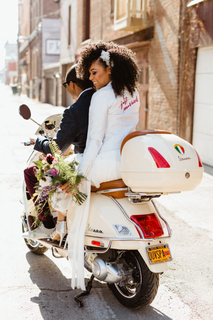 couple on Vespa.  Upstate NY elopement.  NY wedding photographer